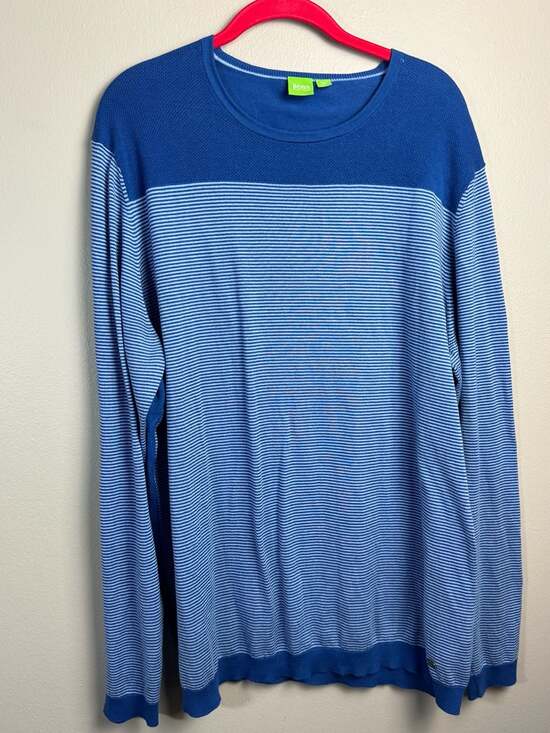 Hugo Boss Other - Hugo Boss Men's Blue Striped Crew Neck Long Sleeve Sweater